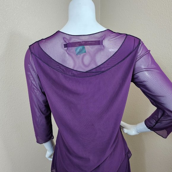 CYNTHIA ASHBY Purple Nylon Sheer 3/4 Sleeve Layered Top~Size S - Picture 7 of 11